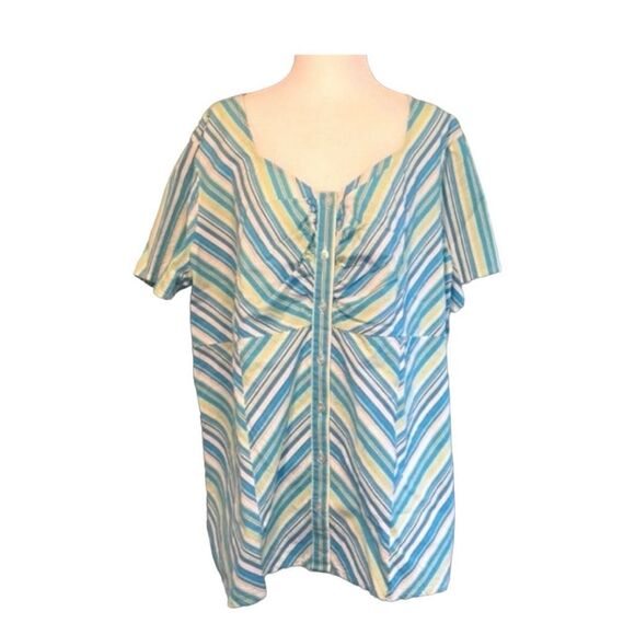 Lane Bryant Chevron Stripe Button Down Shirt Short Sleeve 18/20 - Picture 1 of 5